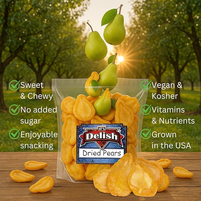 Dried Pears by It's Delish 5 Lbs Bulk Bag | Fancy California Pear Slices No Sugar Added | Healthy Dried Fruit Snack Food Naturally Sweet Moist and Chewy Dry Fruit Snacks | Vegan Kosher