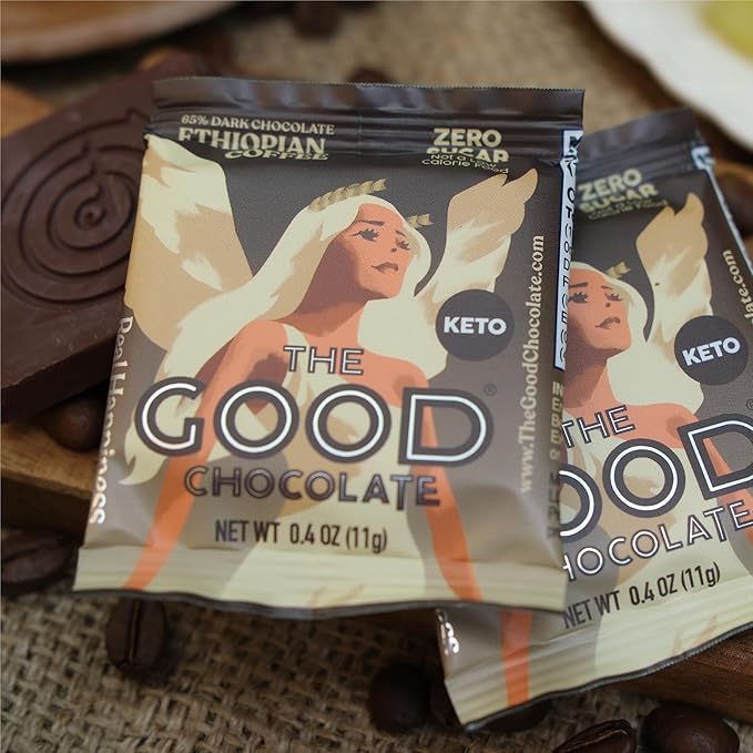 The Good Chocolate - Keto Dark Chocolate Coffee Squares Zero Sugar Lower Net Carb Snack Lower Calorie Vegan Chocolate Candy 24 Square Family Pack