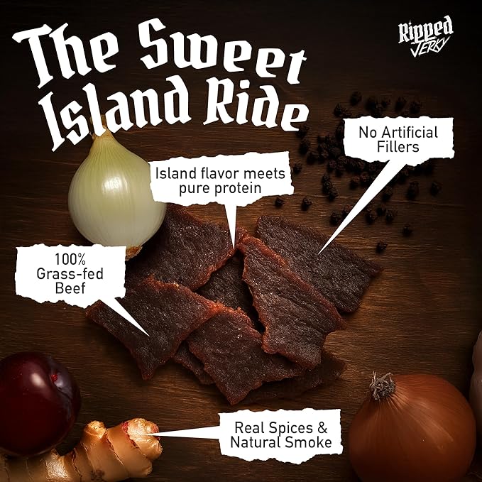 Ripped Beef Jerky - 100% Grass Fed Beef 20g Protein Real Ingredients Gluten Free No MSG Made in USA (2.5 Ounce (Pack of 3) Maui Wowie)