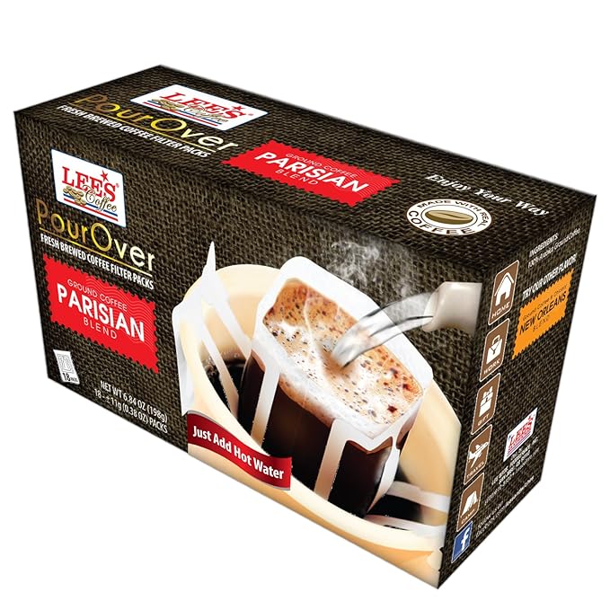 Lee's Coffee Pourover Fresh Ground Filter Packs Parisian 18 Count