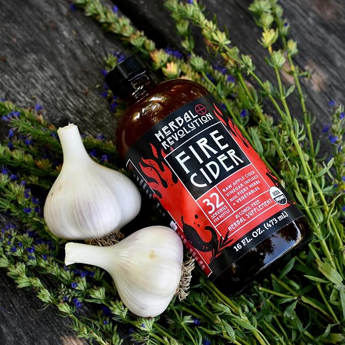 Herbal Revolution Fire Cider Apple Cider Vinegar - Certified Organic Non-GMO ACV Infused with Ginger Horseradish Hot Peppers Honey and More - Made Using Regenerative Farming Practices 16 Oz