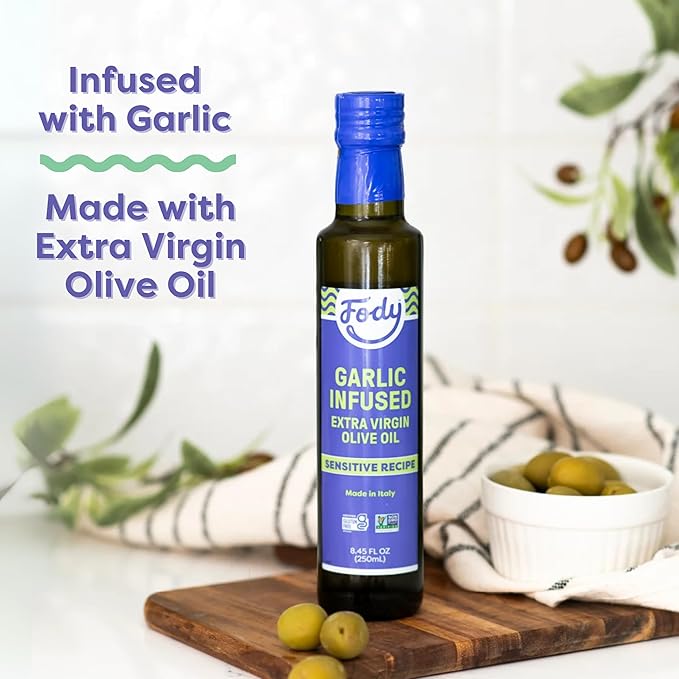 Fody Foods Garlic Infused Extra Virgin Olive Oil 8.45 Oz Low FODMAP Certified Gut &amp IBS Friendly Cold-Pressed Vegan Non-GMO Gluten Free Made in Italy