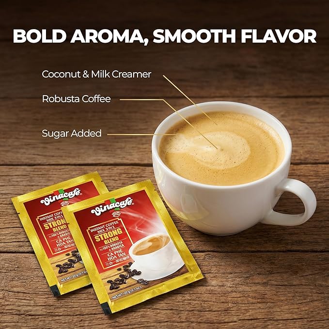 Vinacafe 60 cts 3 in 1 Vietnamese Instant Coffee Gold Red Strong Rich Blend 60 Sachets (3 Bags of 20 Sachets)