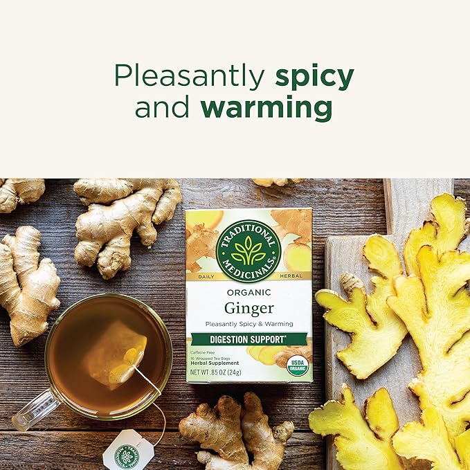 Traditional Medicinals Tea Organic Ginger Healthy Digestion Pleasantly Spicy &amp Warming Kosher Non-GMO Caffeine-Free Compostable - 96 Tea Bags (6 Pack)
