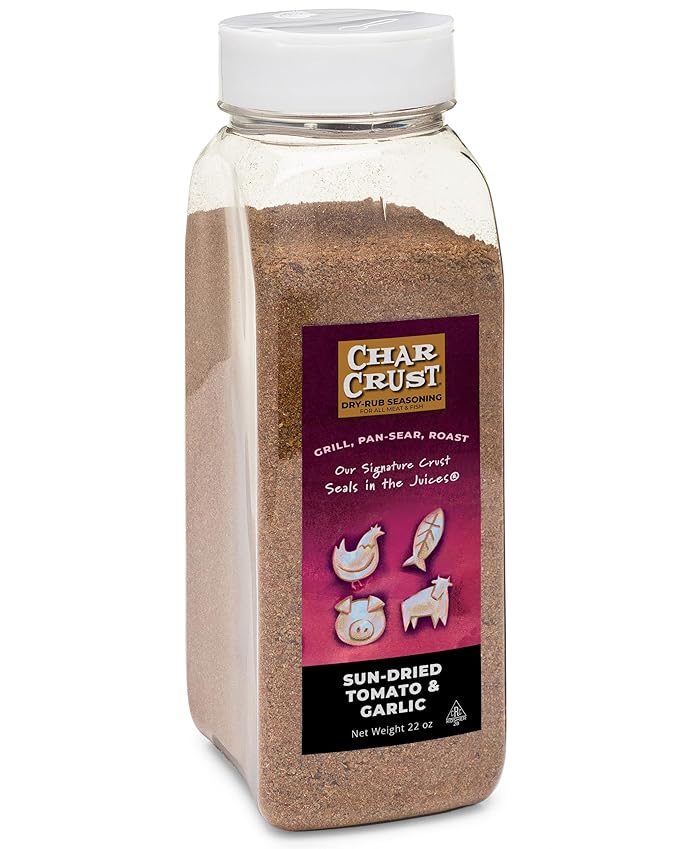 Char Crust Dry-Rub Seasonings Sun-Dried Tomato &amp Garlic | All-in-one seasonings | Perfect for Chicken Fish Steak Pork | Signature Crust that Seals in the Juices 22 Ounce Chef Shaker Jar (Pack