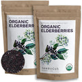 Waterglider International Certified USDA - 100% Organic Dried Elderberries - 2lb Bulk - Non-Irradiated Non-GMO Wild Harvest Whole Black Elderberry Immune Support - Raw Vegan Sambucus 2 Pack