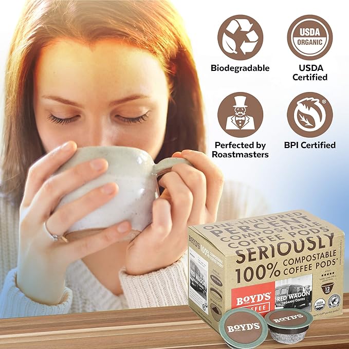 Boyd's Organic Red Wagon Coffee Dark Roast 12 Count (Pack of 6)