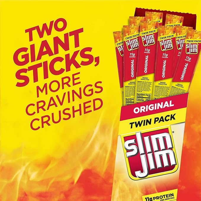 Slim Jim Twin Pack Snack-Sized Smoked Meat Stick Original Flavor 1.94 Oz. 24-Count
