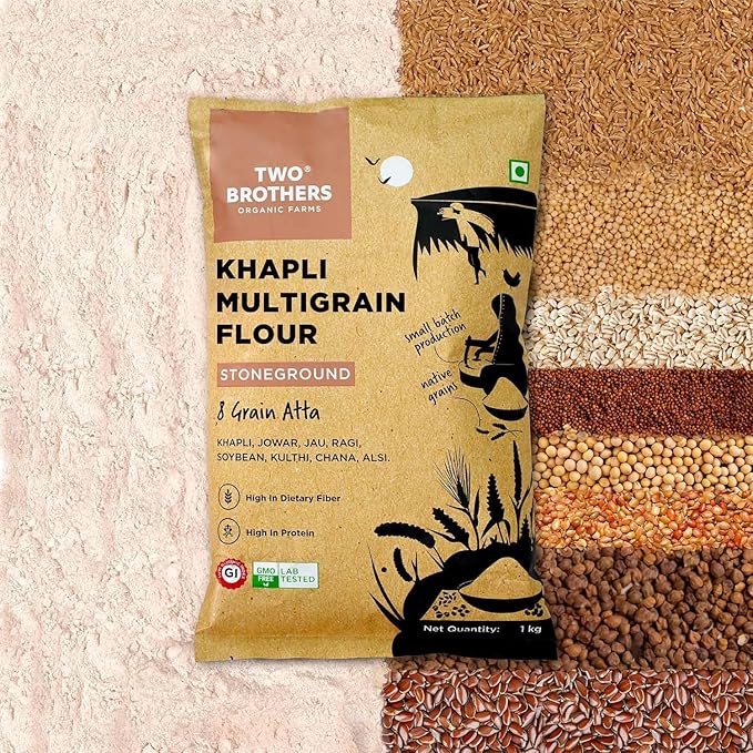 Khapli Multigrain Atta | Emmer Flour | 8 Super Grains Flour Mix | Diabetic Friendly | High Fibre &amp High Protein | Low GI Atta | Emmer Jowar Jau Ragi Soybean  Chickpea | 2kg from Two Brothers