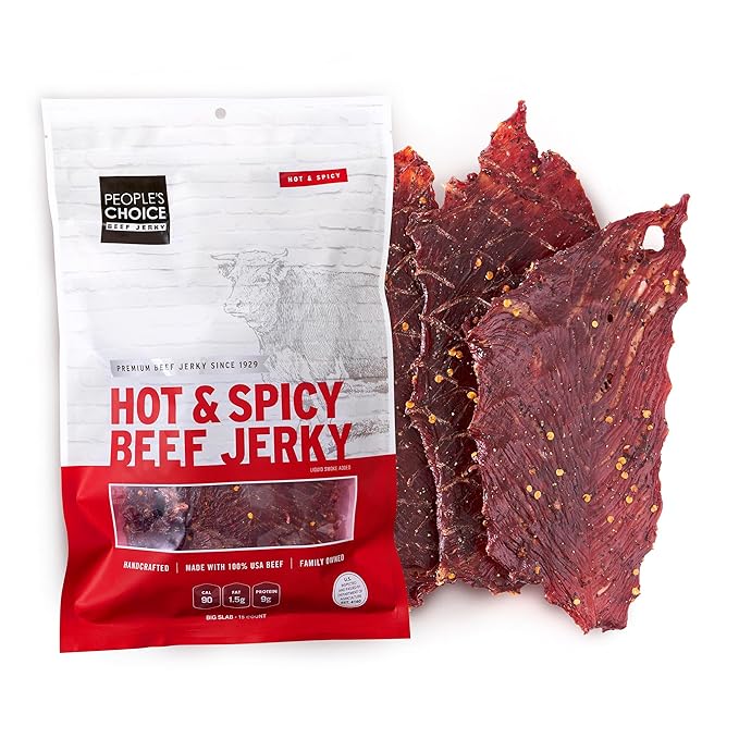 People's Choice Beef Jerky Big Slab - Whole Muscle Thin-Sliced 9g Protein - Hot &amp Spicy 19.2 oz 15 Ct