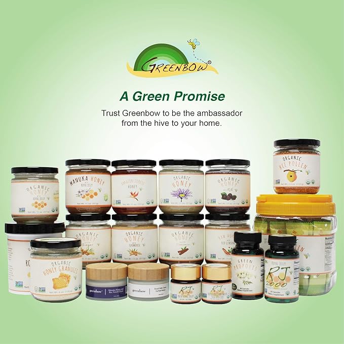 GREENBOW Organic Honey w/Fresh Royal Jelly - 100% USDA Certified Organic Non-GMO Gluten Free - Whole Food (22oz_Fresh Royal Jelly contents 30000 mg)