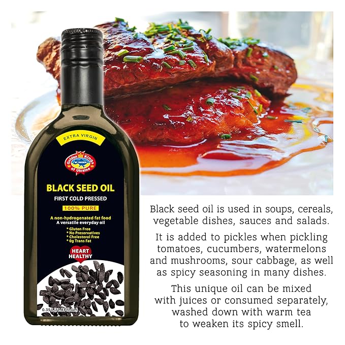 Black Seed Oil Cold Pressed Glass Bottle 11.83 OZ from Ukraine - Black Cumin Seed Cooking Oil for Soups Salads Baking