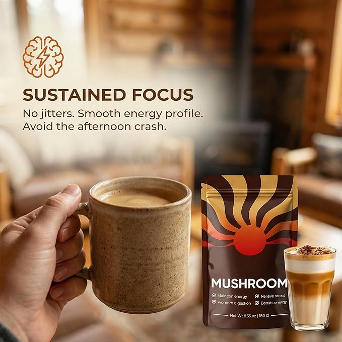 Mushroom Coffee – Mushroom Coffee Blend with 10 Mushrooms + Collagen – Organic Instant Coffee Mix for Balanced Energy Focus &amp Wellness – Low Caffeine Sugar-Free Dairy-Free 30 Servings