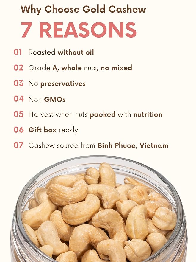 Cashews Roasted Lightly Salted - Snacks for Adults Whole Nut (No Mixed) Oil Free Roast Farm Fresh Plant Based Protein Healthy Nuts Ingredients: Cashew Nuts &amp Sea Salt 17.64 oz (Pack of 1)