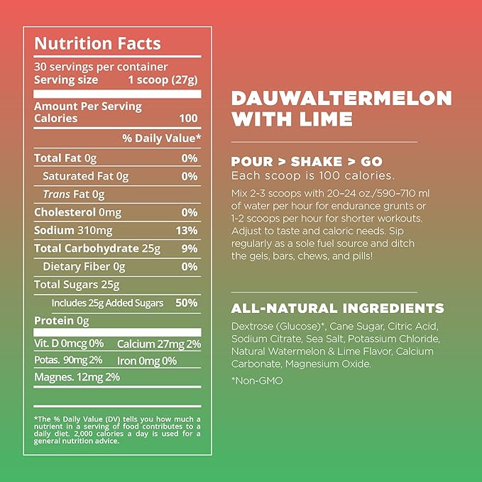 Tailwind Nutrition Endurance Fuel Carbohydrate &amp Electrolyte Sports Drink Mix Powder Gluten-Free Vegan Dauwaltermelon 50 Servings