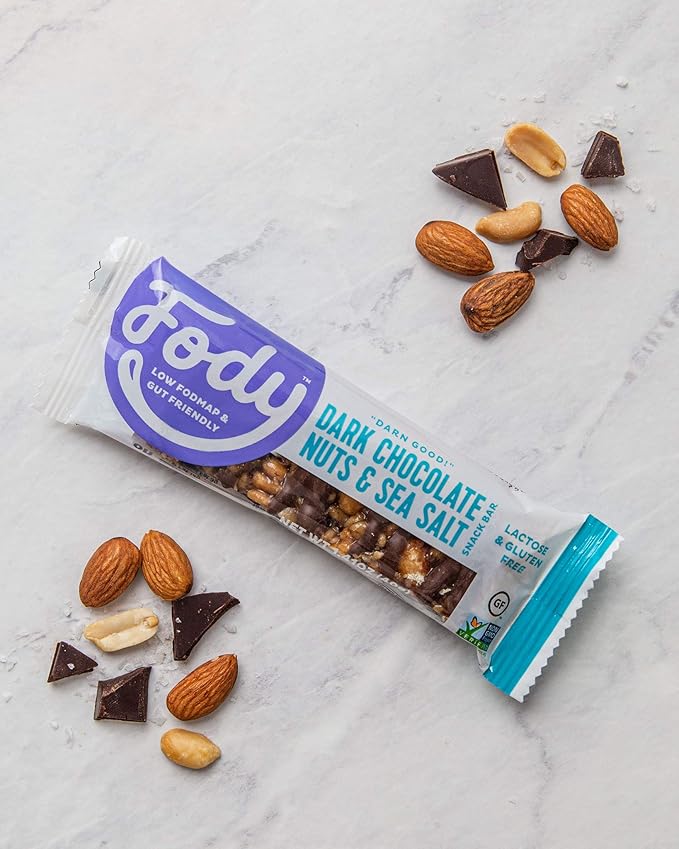 Fody Foods Snack Bars Dark Chocolate Nuts &amp Sea Salt 1.41 Oz (Pack of 12) 5g Protein Low FODMAP Gut &amp IBS Friendly Vegan Lactose Free Non-GMO Gluten Free