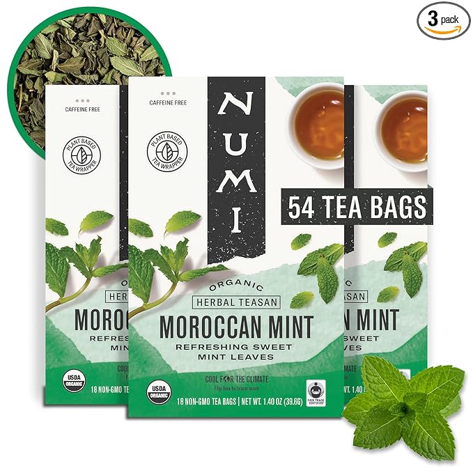 Numi Tea Organic Moroccan Mint Tea 54 Herbal Tea Bags Caffeine Free
