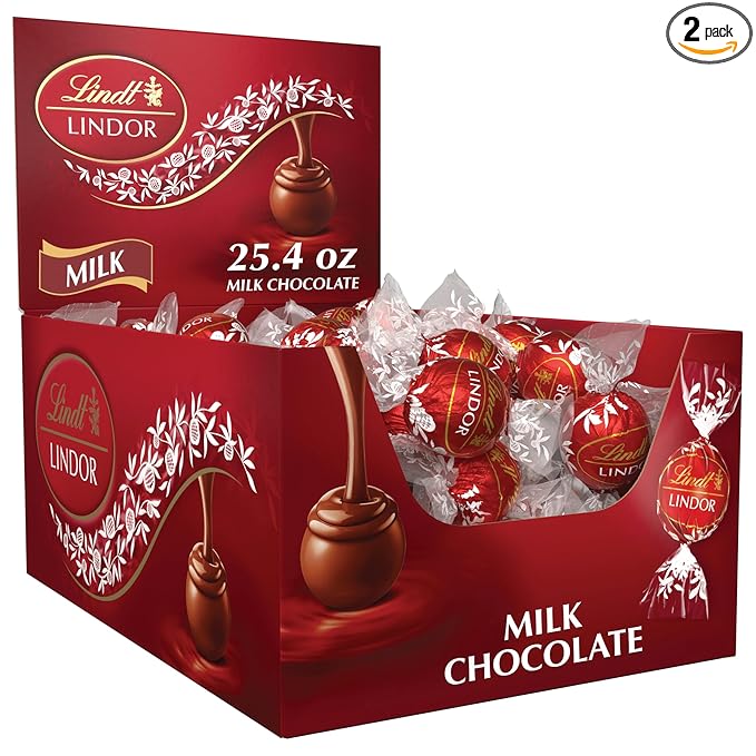 Lindt LINDOR Milk Chocolate Candy Truffles Bulk Box Smooth Center 25.4 oz 60 Count Chocolate Candy Bulk