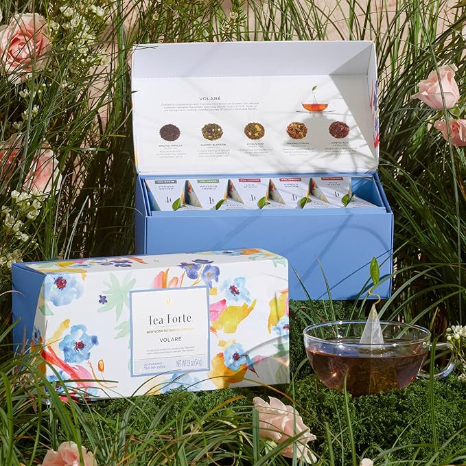 Tea Forte Premium Presentation Box Gift Set Sampler 20 Count Assorted Blends Individually Wrapped Handcrafted Pyramid Infuser Bags Volare