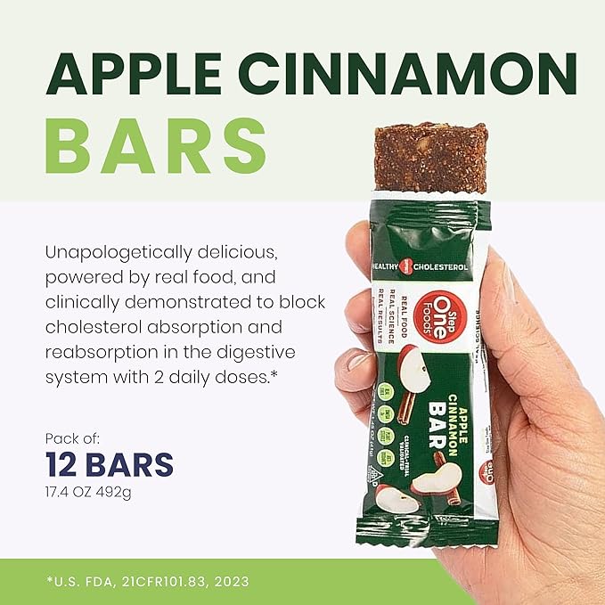 Step One Foods Apple Cinnamon Bars Heart Healthy Snack Plant Sterols Omega 3's and Dietary Fiber Gluten Free Non-GMO Vegan Fruit and Nut Granola Bars (12 Pack)
