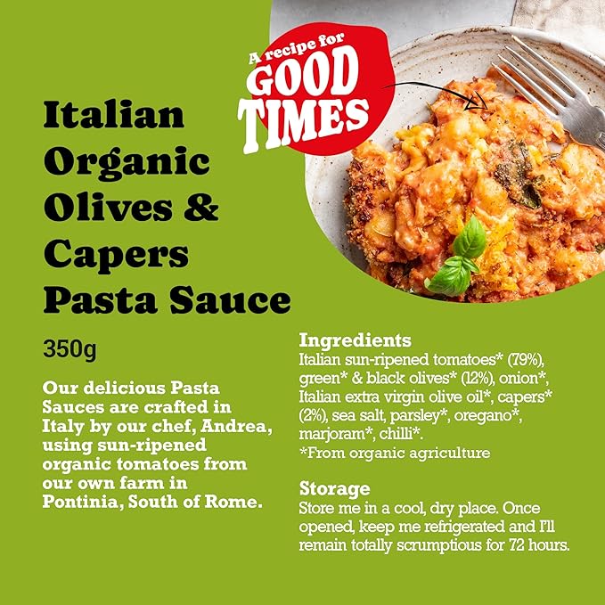 Mr Organic - No Added Sugar Olives &amp Capers Pasta Sauce 350g - Non-GMO - No Artificial Preservatives or Colours - Rich &amp Delicious Flavour