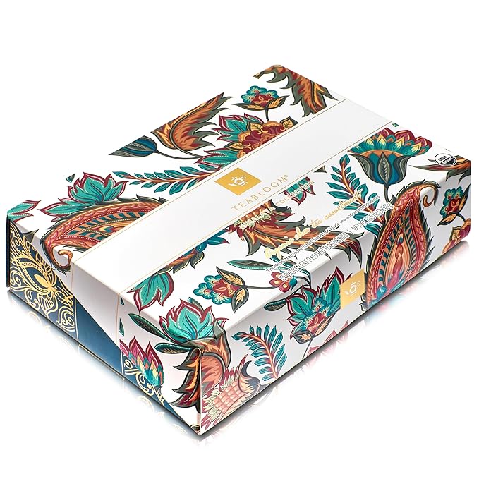 Teabloom Himalaya Chai Gift Set – Organic Chai Tea Sampler with 12 Plant-Based Pyramid Sachets Elegant Presentation Box for Tea Lovers