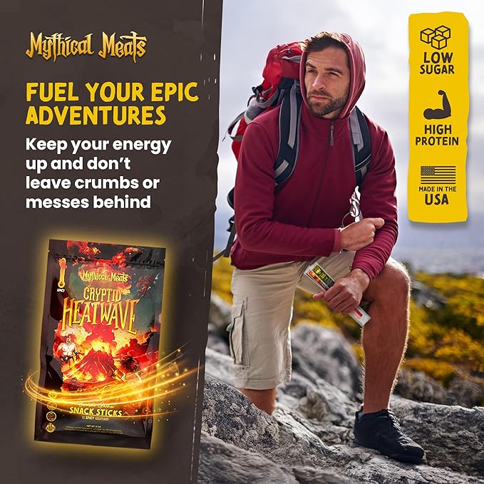 Mythical Meats Cryptid Heatwave Spicy Variety Pack – 10 Legendary Exotic Game &amp Beef Snack Sticks – Dried &amp Dehydrated Meats Seasoned to Perfection – Spicy Flavors Low Sugar &amp High Protei