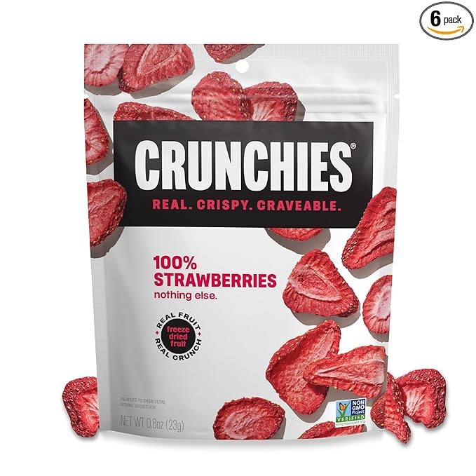 Crunchies Freeze-Dried Fruits 100% All Natural Crispy Fruit Non GMO and Kosher Resealable Freeze Dried Fruit Snack Packs Pack of 6 (Strawberries)