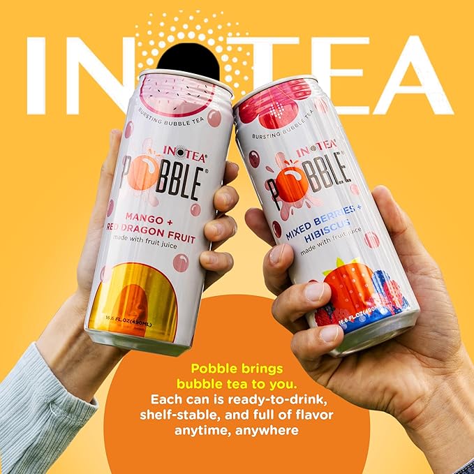 Inotea Pobble Bursting Bubble Tea - Refreshing Taiwanese Canned Boba with Popping Pearls - Ready-to-Drink Boba Tea - Enjoy Real Boba Without the Long Lines - Passion Fruit + Apple - 12 pack