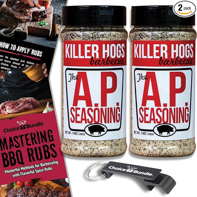Killer Hogs AP Seasoning All Purpose Premium Barbecue Rub 2 pk (28 oz) + BBQ Guide &amp Bottle Opener (4 Items)!