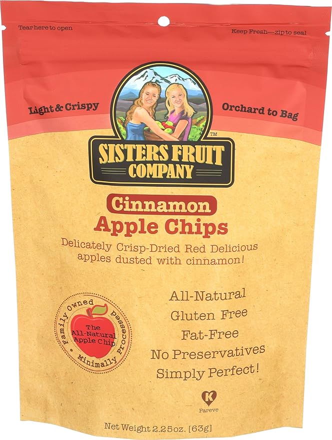Sisters Fruit Company Apple Chips Cinnamon Apple All Natural Gluten-Free Fat-Free (Contains SIX 2.25 OZ. Bags)