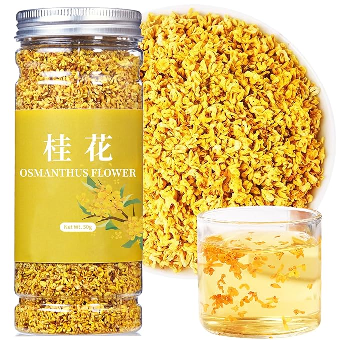 Wanhua Hall Pure Natural Osmanthus Flower Tea 1.76oz/50g Premium Osmanthus Fragrans Herb Gui Hua Dried Intact Blossoms Stem-Free Bright Golden Hue Rich Aroma 桂花 桂花干 无硫无杂