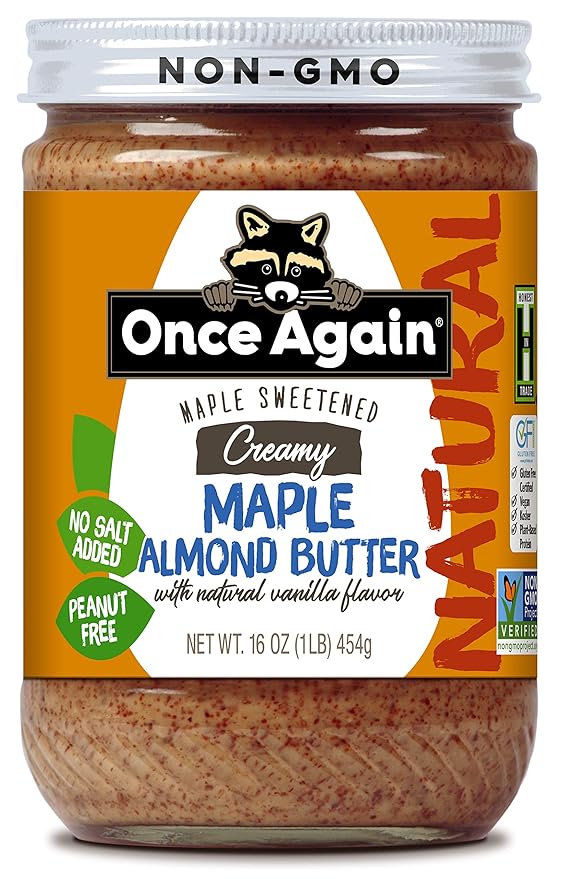 Once Again Natural Creamy Maple Almond Butter with Natural Vanilla Flavor 16oz - Gluten Free Certified Peanut Free Vegan Kosher Paleo - Glass Jar
