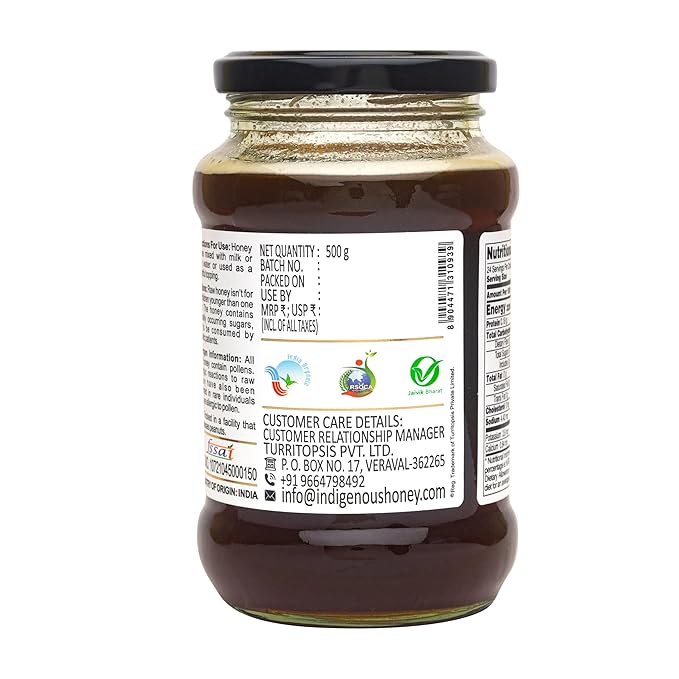INDIGENOUS HONEY USDA Certified Organic Raw Wild Blossom Honey Unfiltered Small-Batch Micro-Lot Harvest Glass Jar Single-Origin 17.64 oz