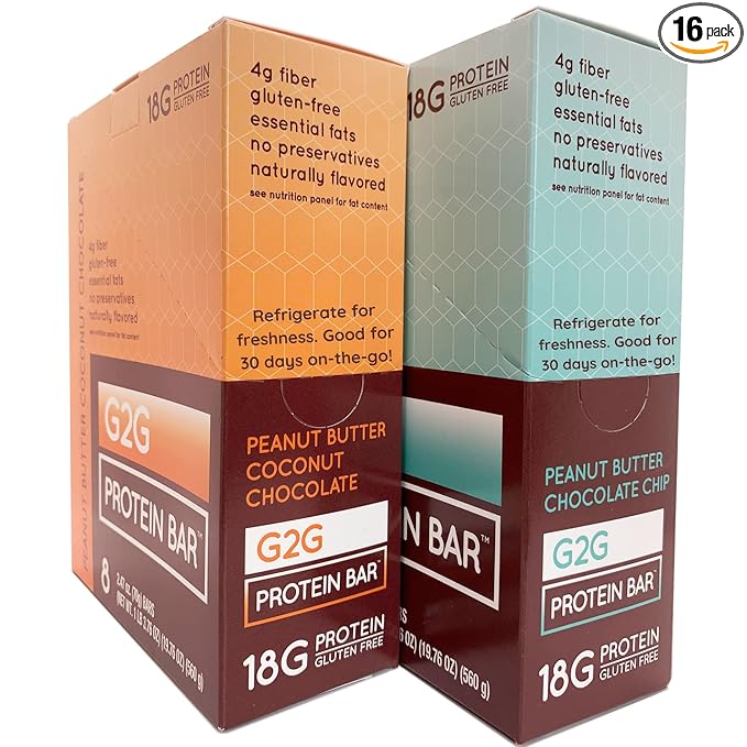 G2G Peanut Butter Lovers Protein Bars 16-Count 2 Packs of 8 Fresh Healthy Gluten-Free Snack Delicious No Refined Sugar High Protein 39.52 Ounce