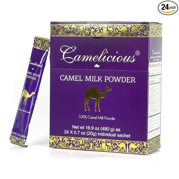 Camel Milk Powder Camelicious 480g Box US Edition(24 Packets x 20g each) Non-GMO Gluten Free Low Lactose Alternative Dry Milk Powder - Flash Pasteurized Powdered Camel Milk Longer Shelf Life