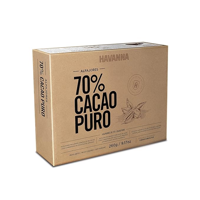 Havanna Extra Dark Chocolate Alfajores – Dulce de Leche Filled Cookies Coated in Double Layers of 70% Pure Dark Chocolate – Authentic Argentinian Treats Box of 4