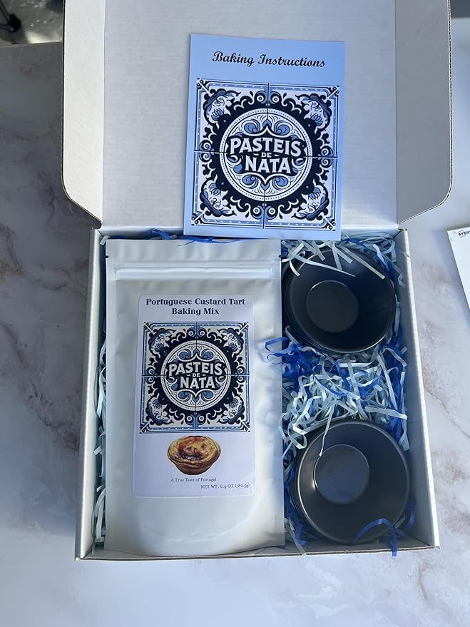 Pasteis de Nata Portuguese Custard Tart Baking Kit 12 Reusable Molds Premium Mix with Instructions