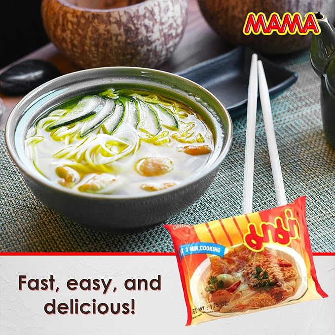 MAMA Noodles Creamy Shrimp Tom Yum Instant Spicy Noodles w/Delicious Thai Flavors Hot &amp Spicy w/Creamy Shrimp Tom Yum Soup Base No Trans Fat w/Fewer Calories Than Deep Fried Noodles 30 Pack