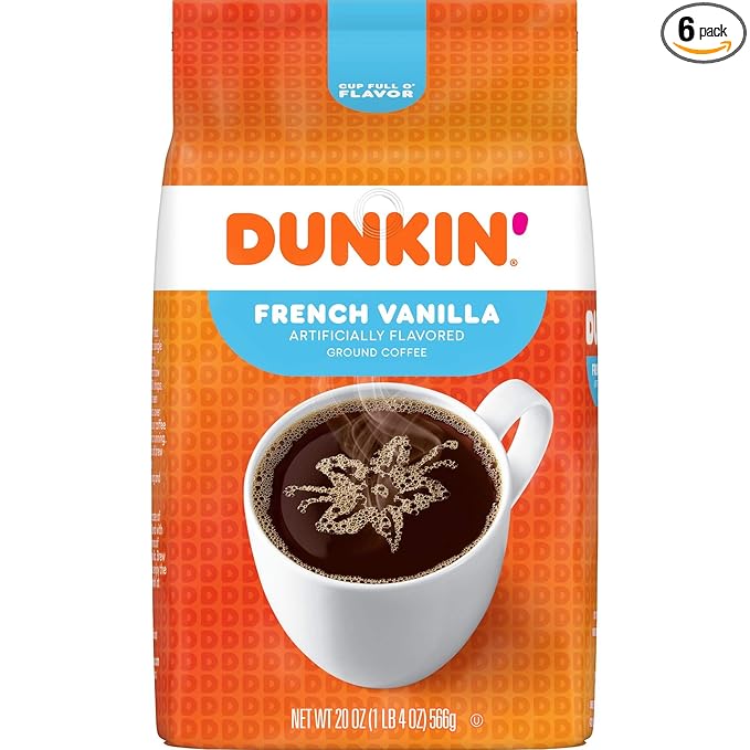Dunkin' French Vanilla Flavored Ground Coffee 20 Ounces (Pack of 6)