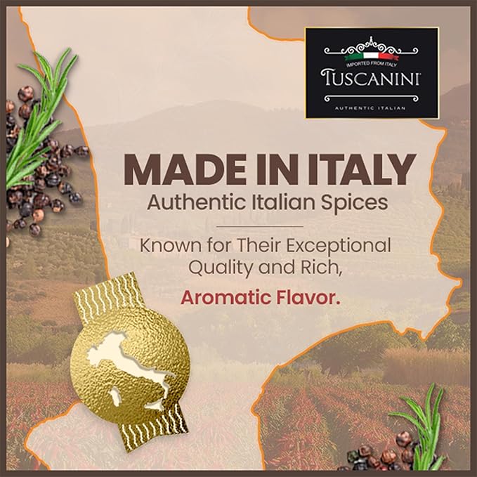 Tuscanini Premium Spice Grinder Variety Pack 6 Pack | Freshly Ground Seasonings | Product of Italy | Black Pepper Peppercorn Italian Medley Chili Flakes Garlic Flakes and Chili &amp Garlic Blen