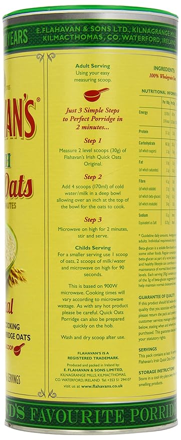 Flahavans Quick Oats Drum 500 g (Pack of 6)
