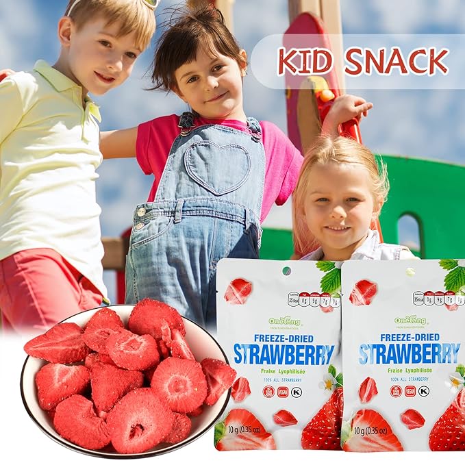 ONETANG Freeze-Dried Fruit Strawberry 10 Pack Single-Serve Pack Non GMO Kosher No Add Sugar Gluten free Vegan Holiday Day Gifts Healthy Snack 0.35 Ounce