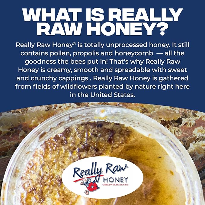 Really Raw Honey Straight from the Hive Never Heated or Filtered Harvested from Small USA Family Farms Smooth and Dense (42 Ounce)