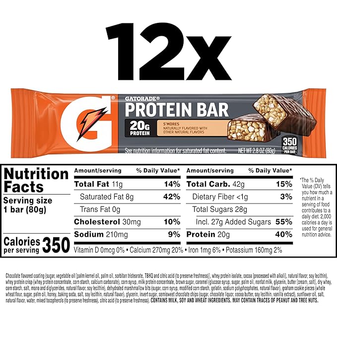 Gatorade Whey Protein Recover Bars S'mores 12 Count(Pack of 1)