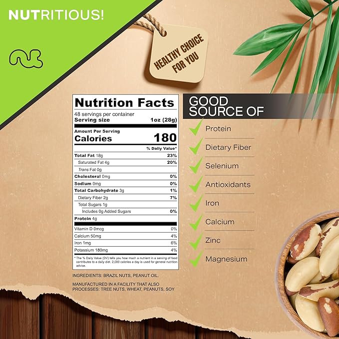 NUT CRAVINGS - Brazil Nuts Roasted &amp Unsalted - No Shell Whole (48oz - 3 LB) Bulk Nuts Packed Fresh in Resealable Bag - Healthy Protein Food Snack Food Assortments