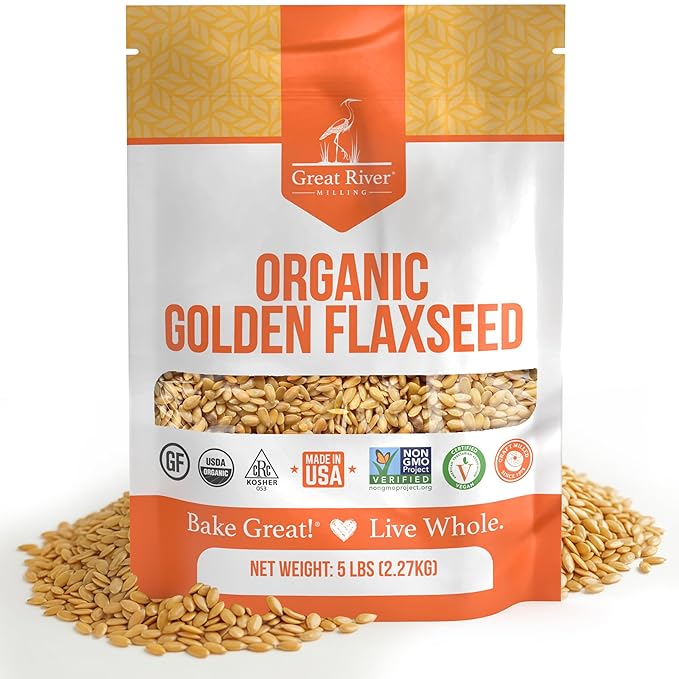 Great River Milling Golden Flaxseed | Whole Golden Flax Seeds | Naturally Gluten Free Non-GMO Vegan Kosher | Flaxseed for Baking Smoothies Oatmeal Cereals &amp Clean Plant-Based Nutrition | 5 L