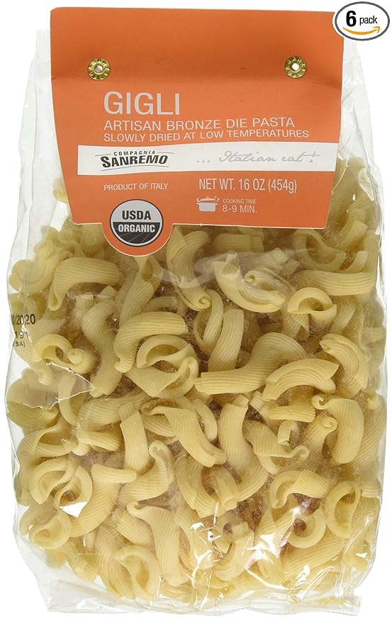 Compagnia Sanremo Pasta Sanremo Italian Organic Gigli Pasta - 100% Durum Wheat Semolina Gigli - 16 Oz (Pack Of 6) - Product Of Italy