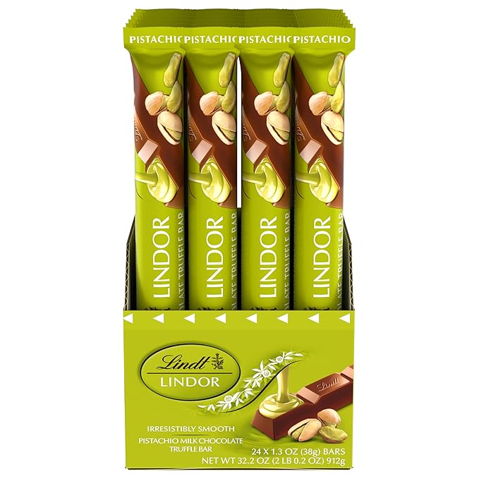Lindt LINDOR Pistachio Milk Chocolate Candy Truffle Stick 1.3 oz. Pack of 24