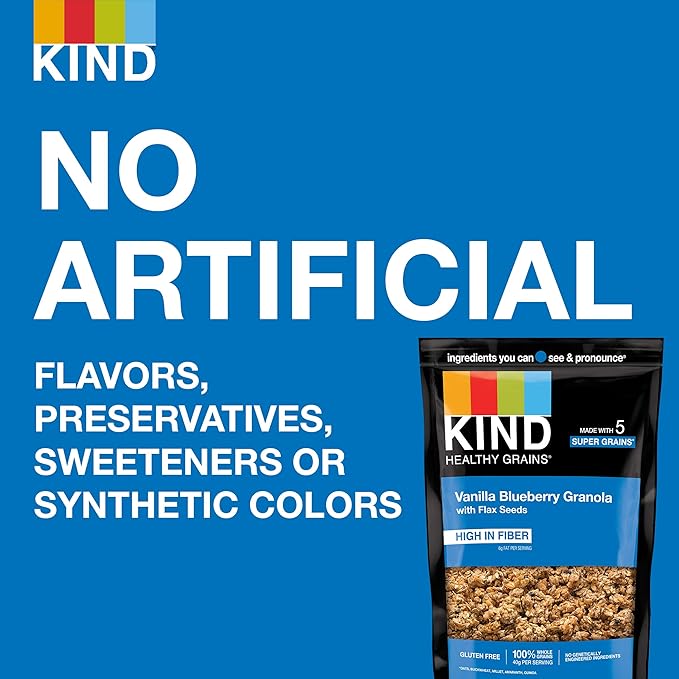 KIND Healthy Grains Vanilla Blueberry Granola with Flax Seeds Healthy Snacks Gluten Free 100% Whole Grains 5g Protein 11oz 6 Count
